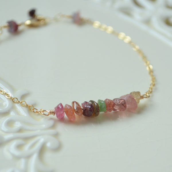 Raw Gemstone Bracelet with Spinel in Gold or Silver