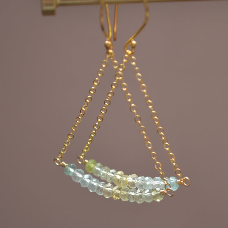 Pastel Aquamarine Trapeze Earrings in Gold