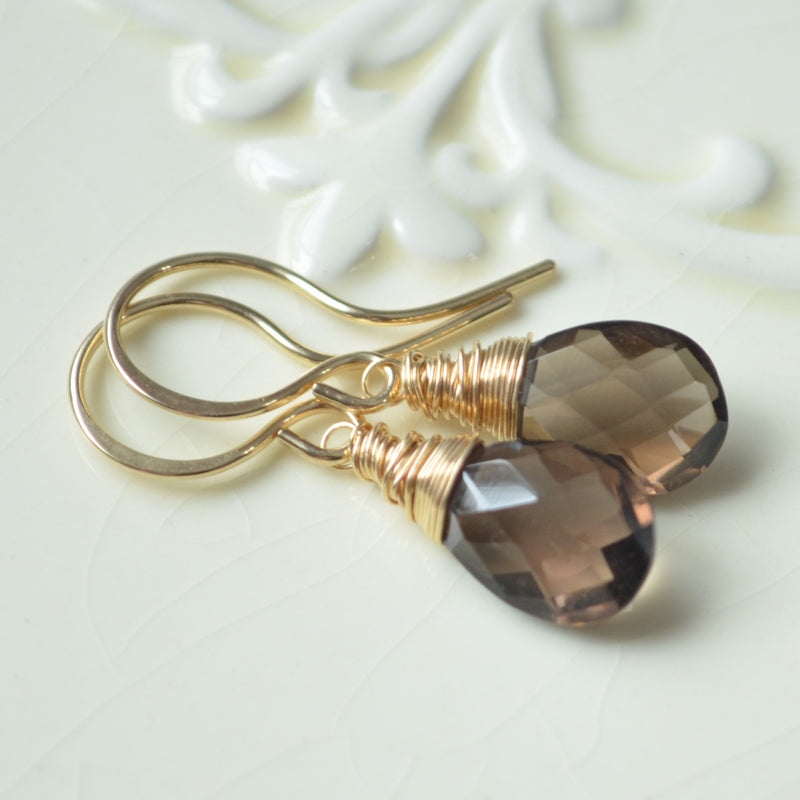 Smoky Quartz Earrings in Gold