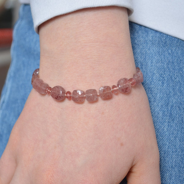 Hand Knotted Bracelet with Cherry Quartz Stones