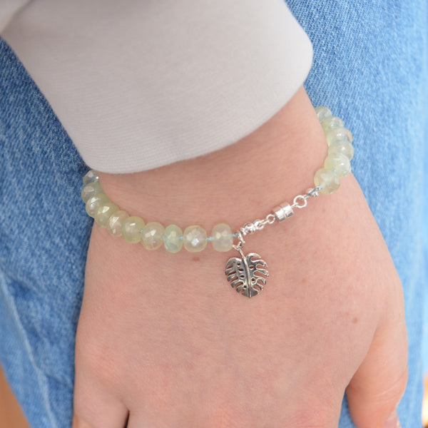 Hand Knotted Bracelet with Mystic Prehnite Gemstones