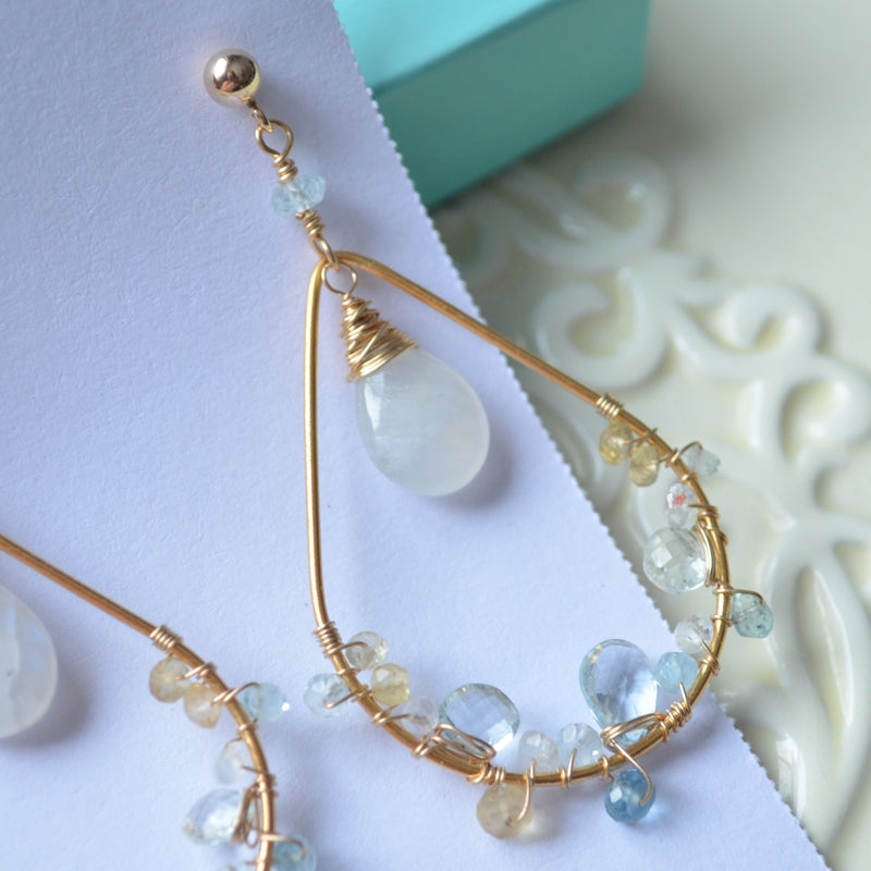 Moonstone and Aquamarine Earrings in Gold