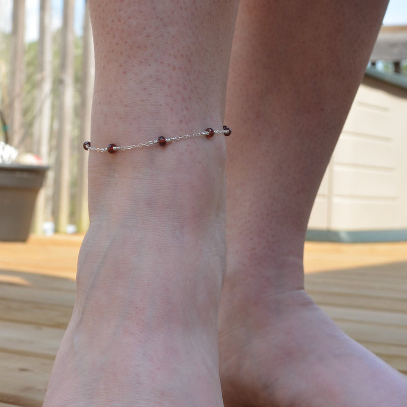 Garnet Anklet in Sterling Silver