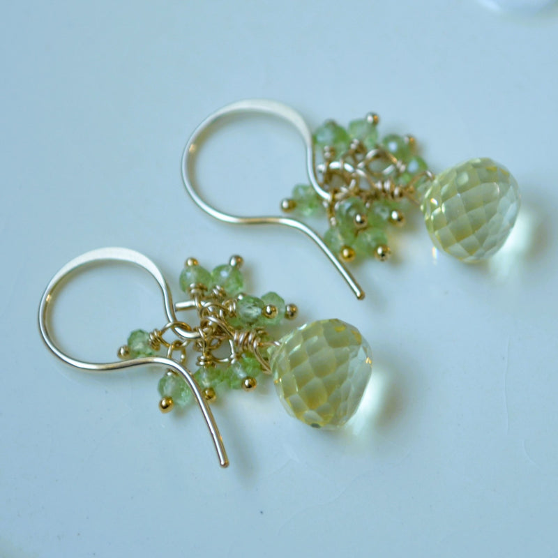 Lemon Quartz Earrings with Tiny Peridots