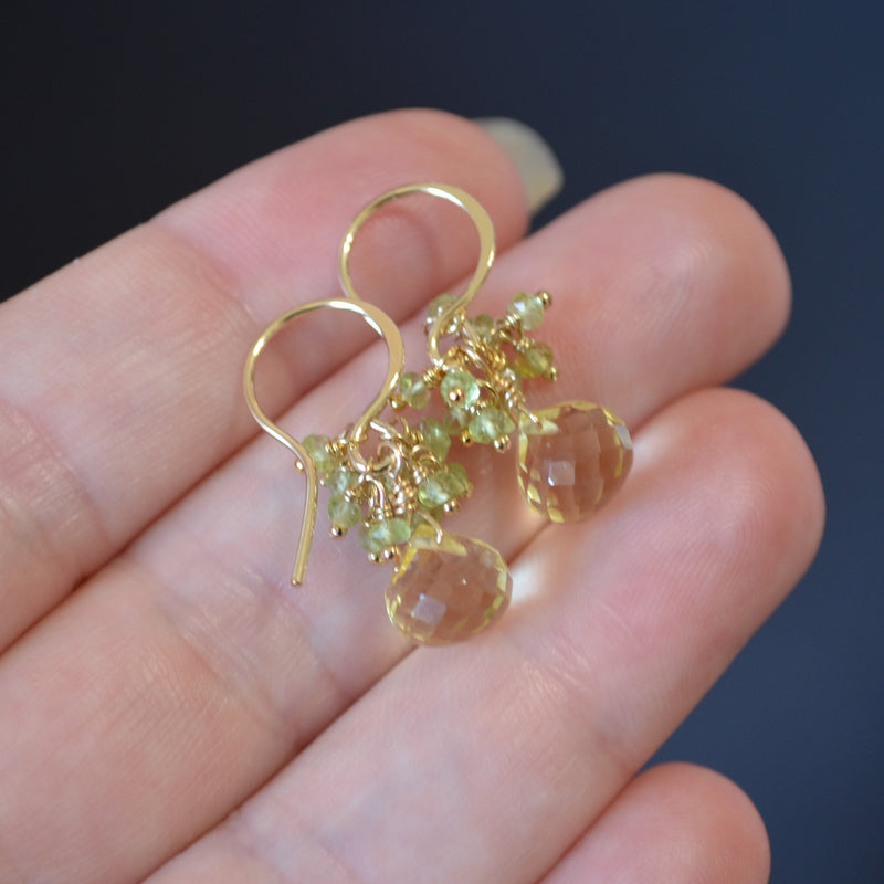 Lemon Quartz Earrings with Tiny Peridots