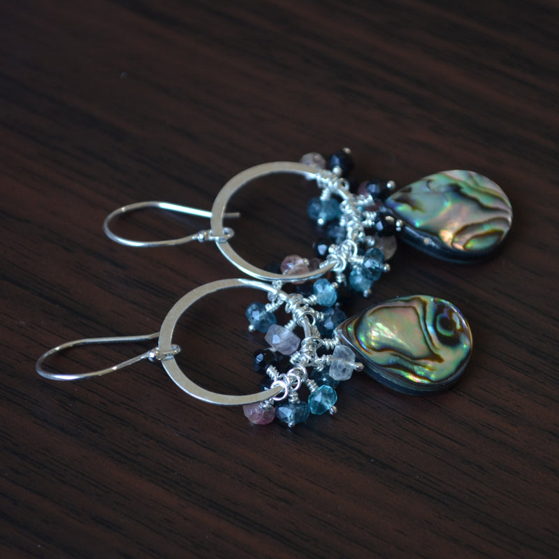Abalone Earrings with Gemstone Clusters