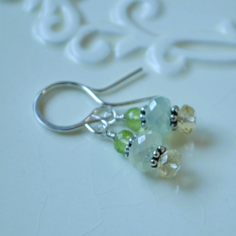 Peridot Earrings with Chalcedony and Citrine