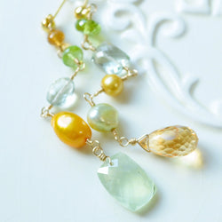 Long Mismatched Earrings with Prehnite and Citrine