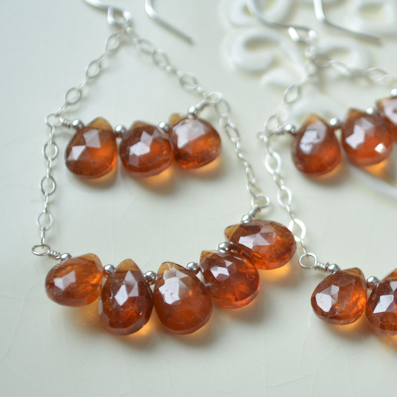 Hessonite Garnet Chandelier Earrings in Silver