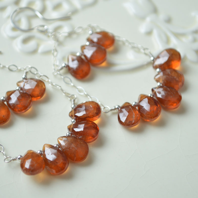 Hessonite Garnet Chandelier Earrings in Silver