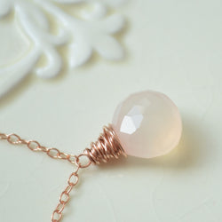 Blush Pink Chalcedony Necklace in Rose Gold
