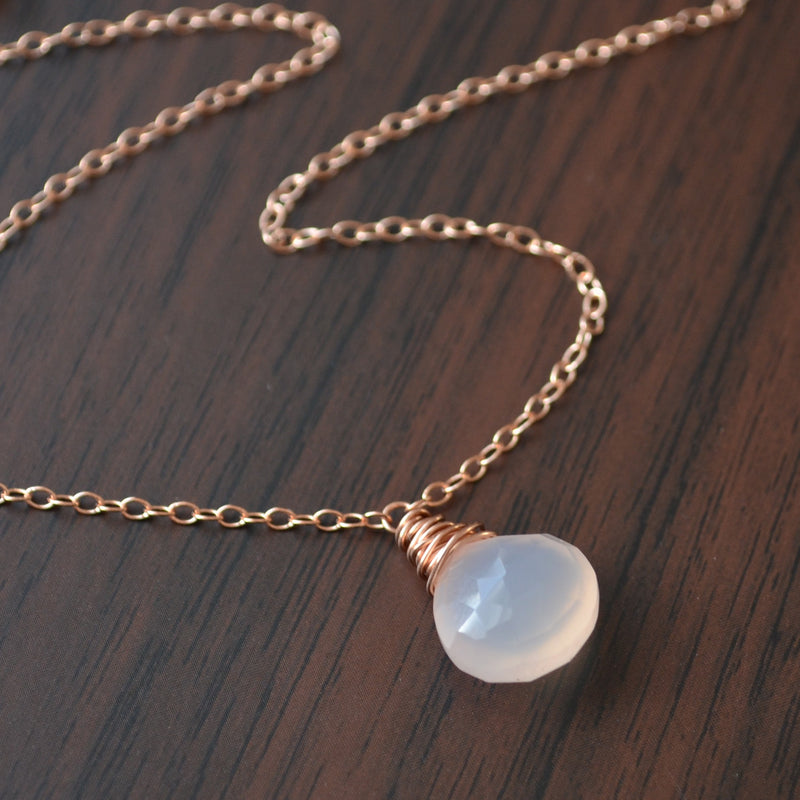 Blush Pink Chalcedony Necklace in Rose Gold