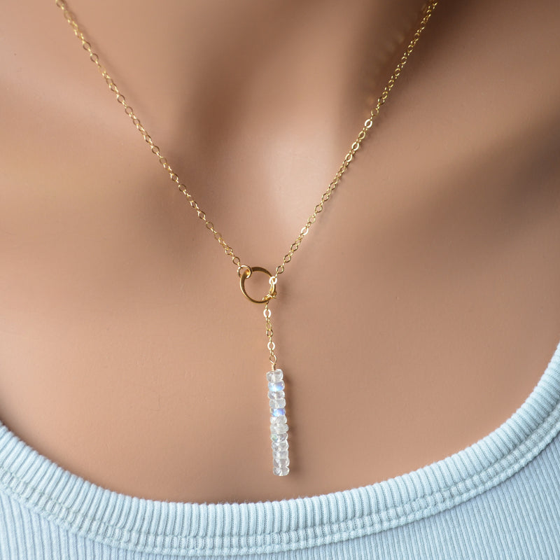 Moonstone Lariat Necklace in Gold