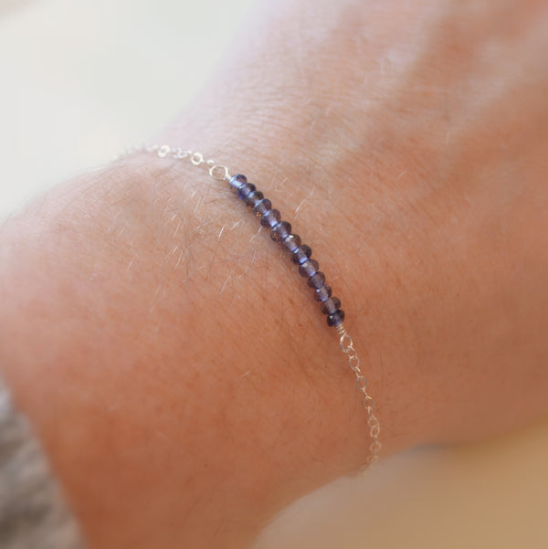 Slim Iolite Gemstone Bracelet in Silver