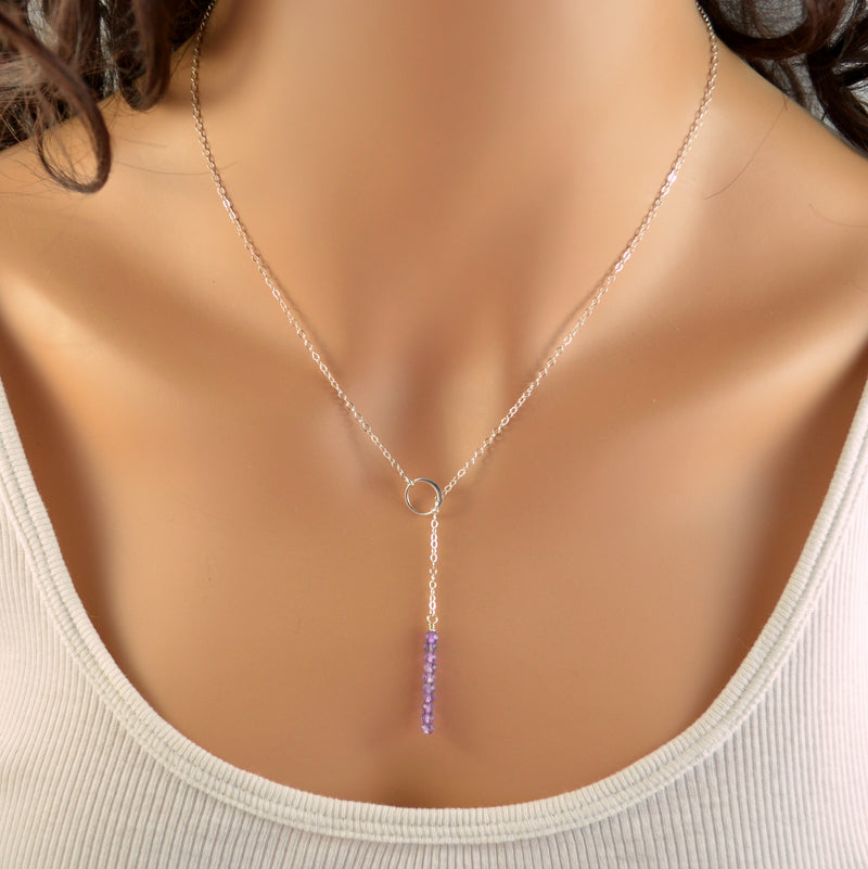 Amethyst Lariat Necklace in Sterling Silver