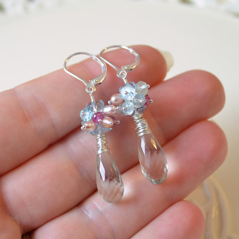 Gemstone Cluster Earrings with Green Amethysts - Spring Bouquet