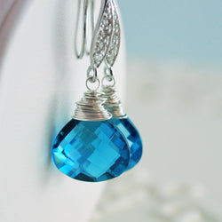 Bridal Earrings with London Blue Quartz - Blue Ice