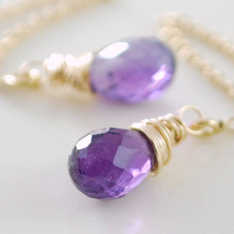 Purple Amethyst Threader Earrings in Gold or Silver