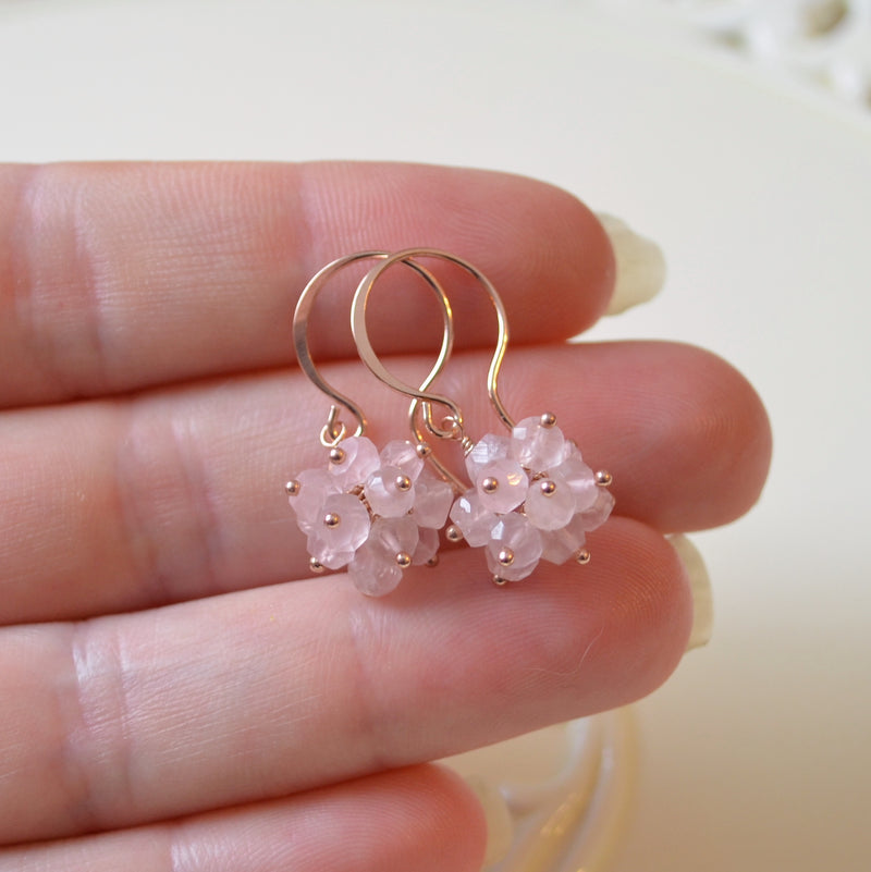 Rose Quartz Cluster Earrings in Rose Gold