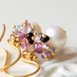 White Pearl Earrings with Spinel Gemstone Clusters