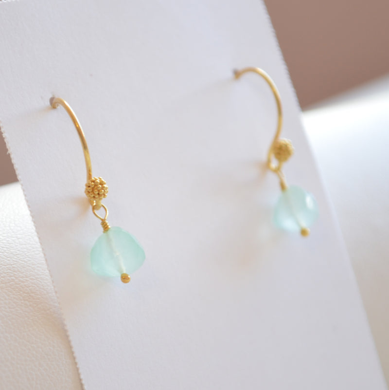 Mint Green Chalcedony Earrings in Gold