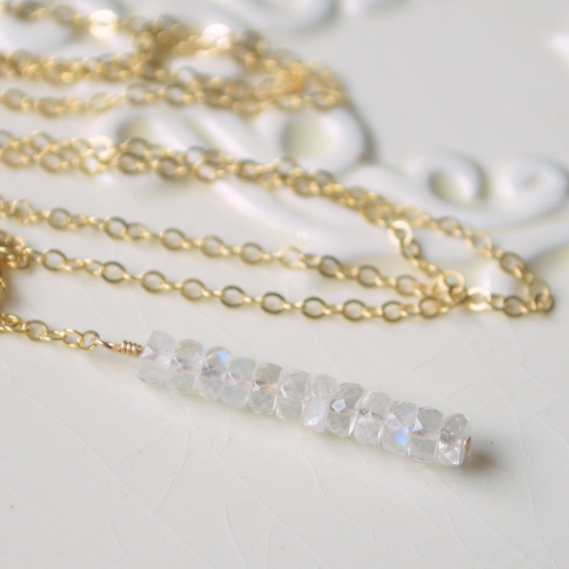 Moonstone Lariat Necklace in Gold