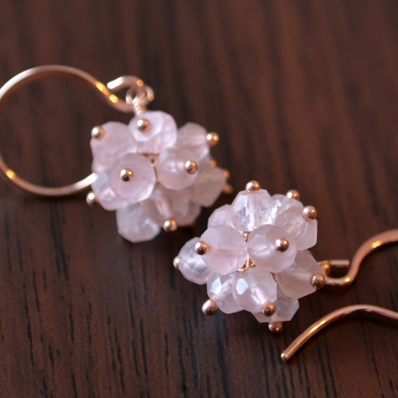 Rose Quartz Cluster Earrings in Rose Gold