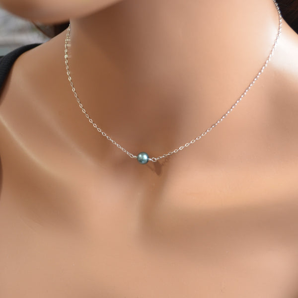 Single Freshwater Pearl Choker Necklace, Teal Green