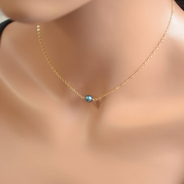 Teal Freshwater Pearl Choker Necklace in Gold