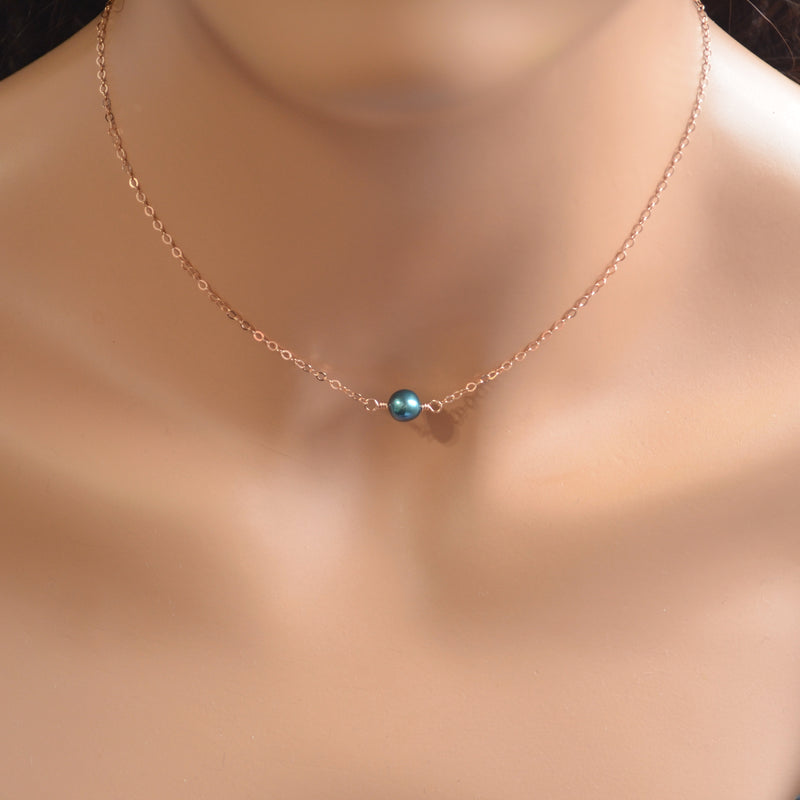 Teal Freshwater Pearl Choker Necklace in Rose Gold