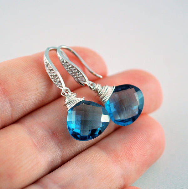 Bridal Earrings with London Blue Quartz - Blue Ice