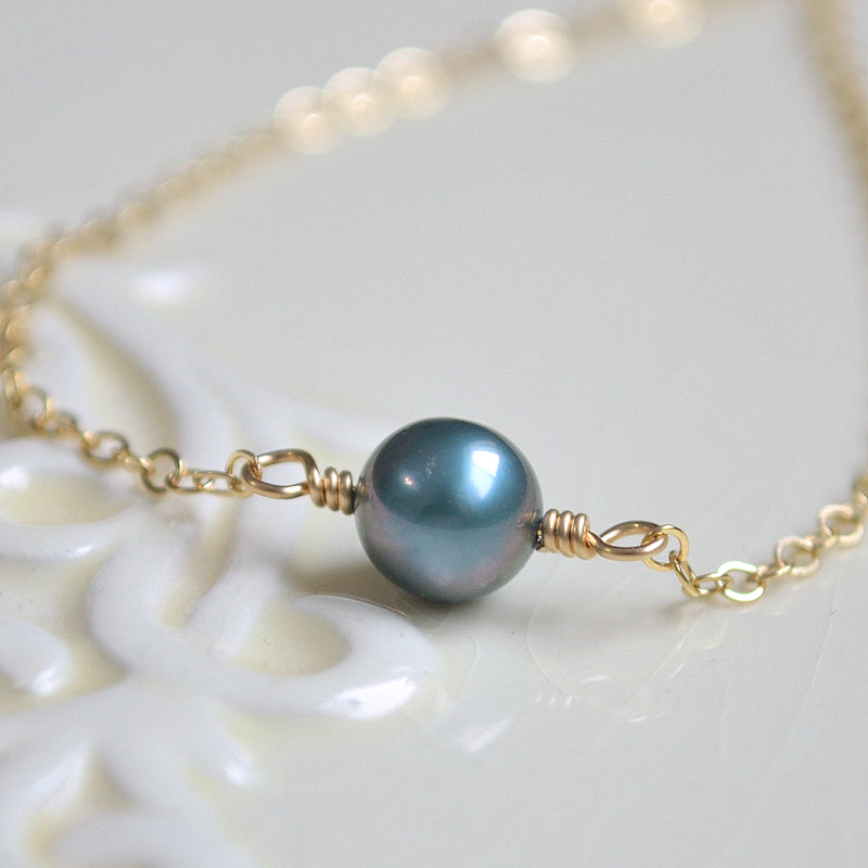 Teal Freshwater Pearl Choker Necklace in Gold