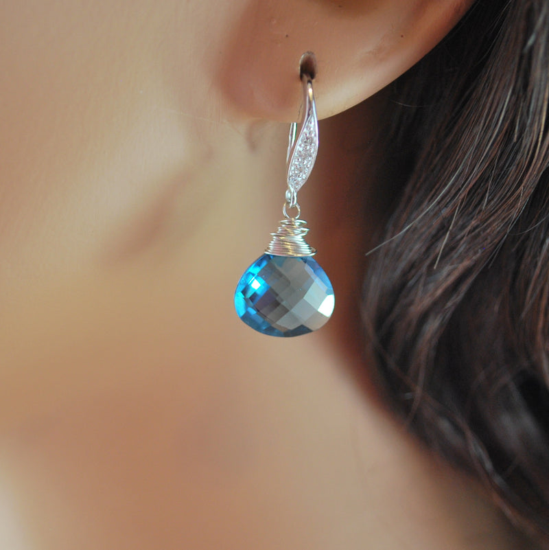 Bridal Earrings with London Blue Quartz - Blue Ice