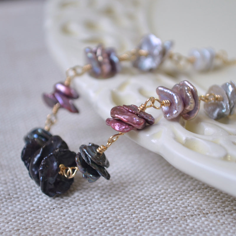 Keishi Pearl Necklace in Gold with Black and Lavender Pearls