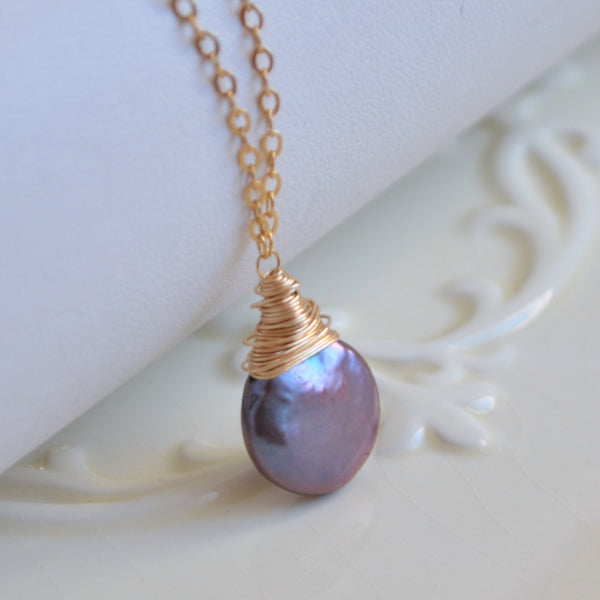 Peacock Coin Pearl Wire Wrapped Necklace