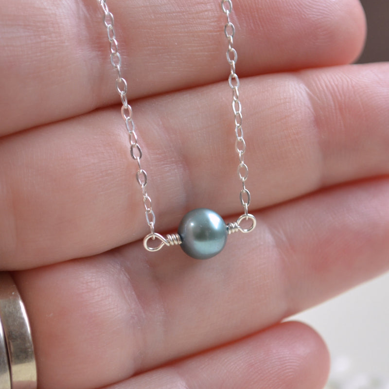 Single Freshwater Pearl Choker Necklace, Teal Green