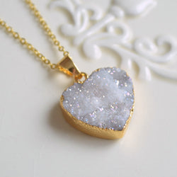 Druzy Heart Necklace in Gold for Valentine's Day
