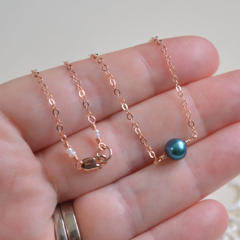 Teal Freshwater Pearl Choker Necklace in Rose Gold