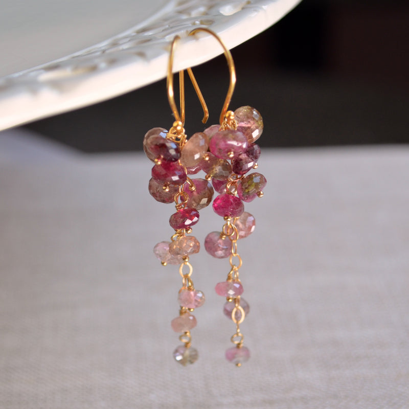 Watermelon Tourmaline Earrings in Gold or Silver