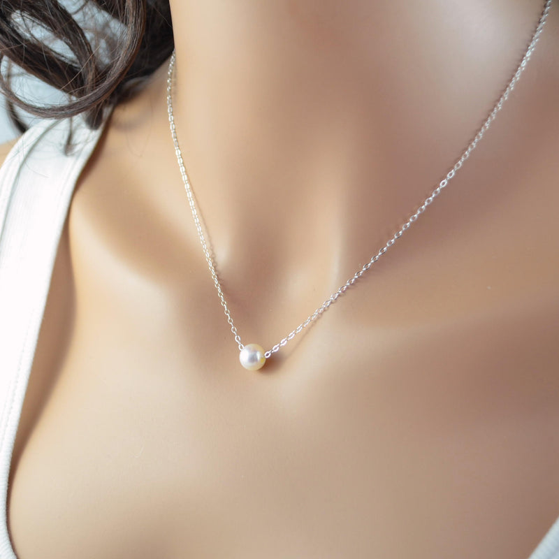 Floating Pearl Choker Necklace in Sterling Silver