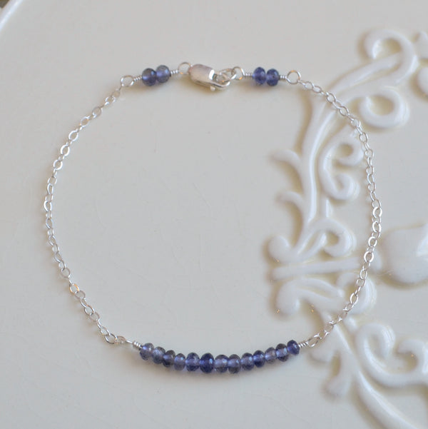 Slim Iolite Gemstone Bracelet in Silver