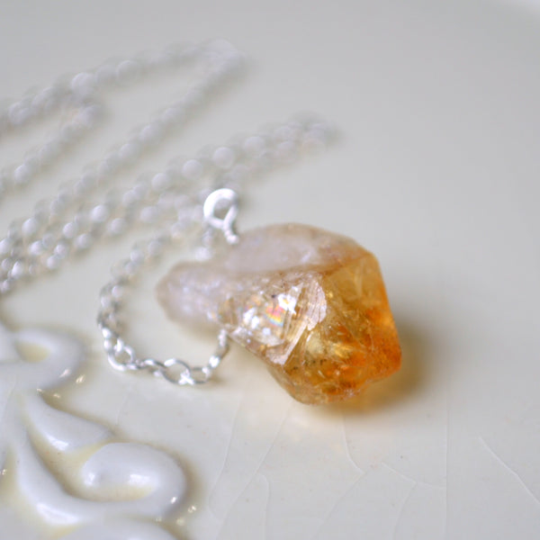 Simple Raw Citrine Necklace in Sterling Silver