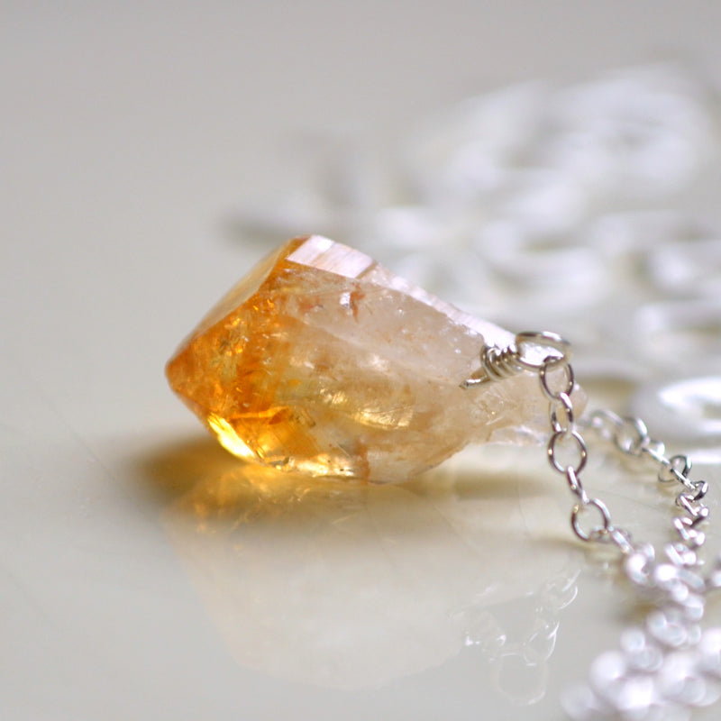 Simple Raw Citrine Necklace in Sterling Silver