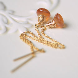 Orange Hessonite Garnet Threader Earrings