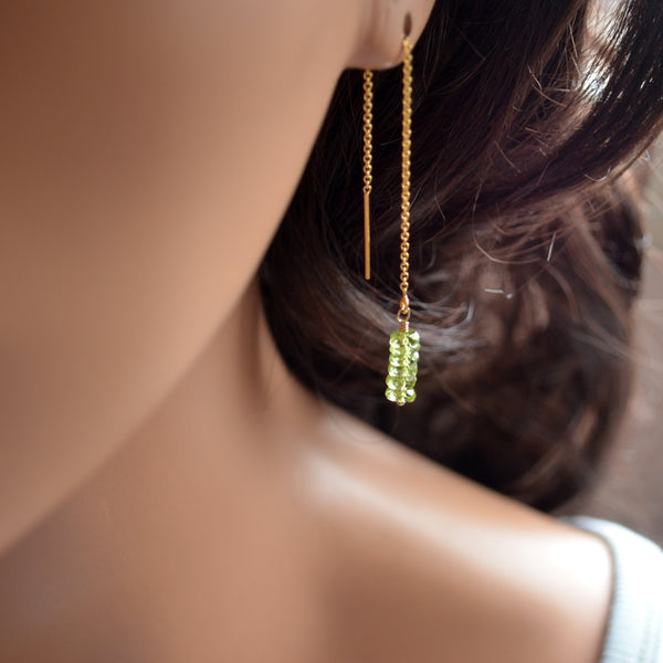 Peridot Threader Earrings in Gold