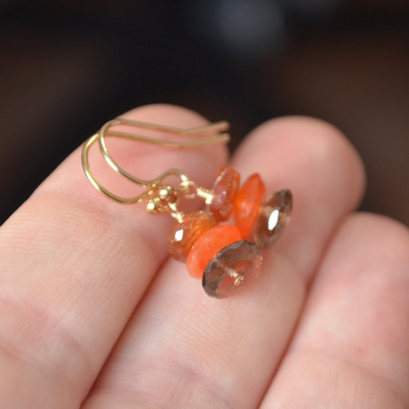 Smoky Quartz Earrings with Orange Gemstones
