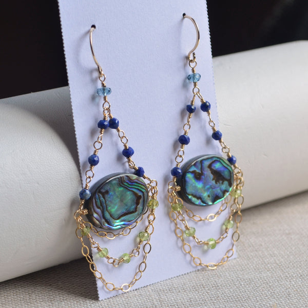 Gold Chandelier Earrings with Abalone