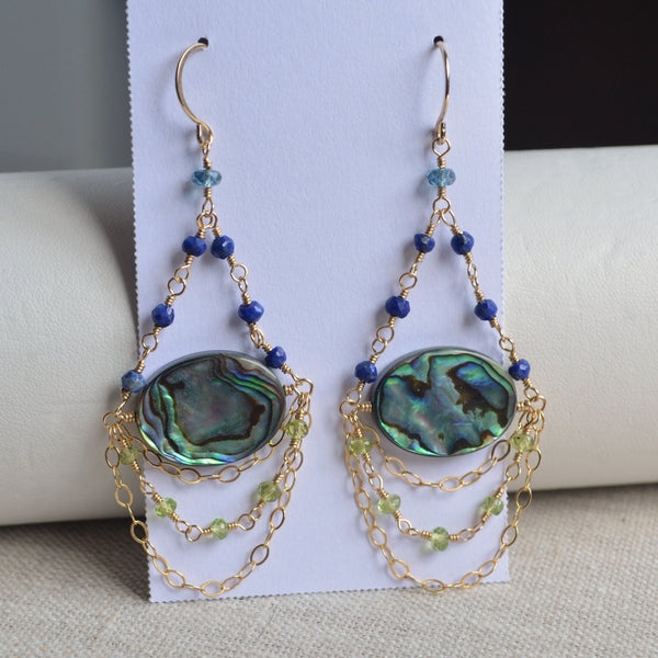 Gold Chandelier Earrings with Abalone