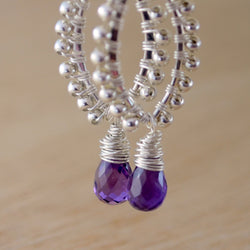 Amethyst Earrings with Wire Wrapped Marquise