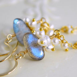 Labradorite Earrings with Tiny White Freshwater Pearls